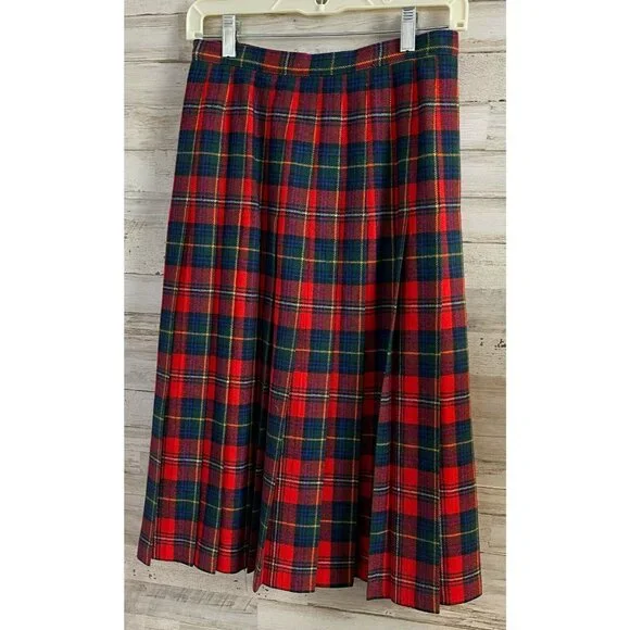 Pendleton Boyd Tartan Red & Green Wool Pleated Skirt Size 10 P Made In USA Women - Picture 3 of 5